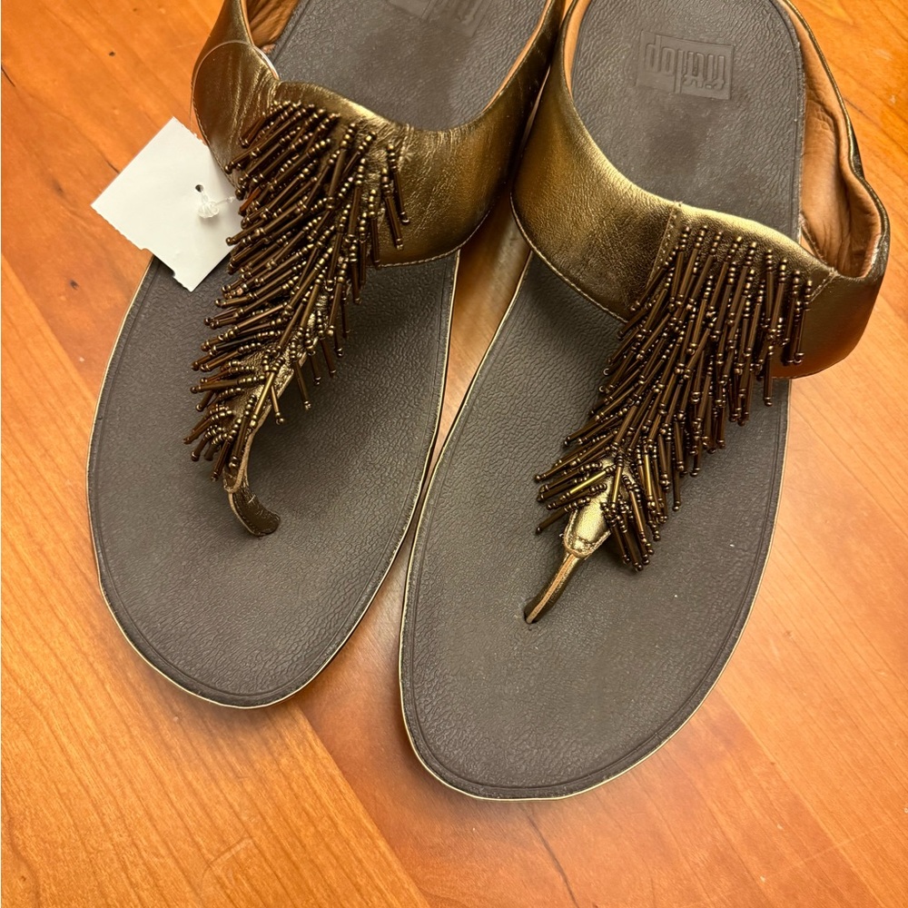 FitFlop Metallic Gold Beaded Thong Sandals